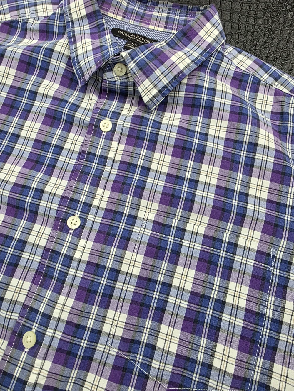 Banana Republic Soft Wash Shirt Size L Purple Blue Plaid